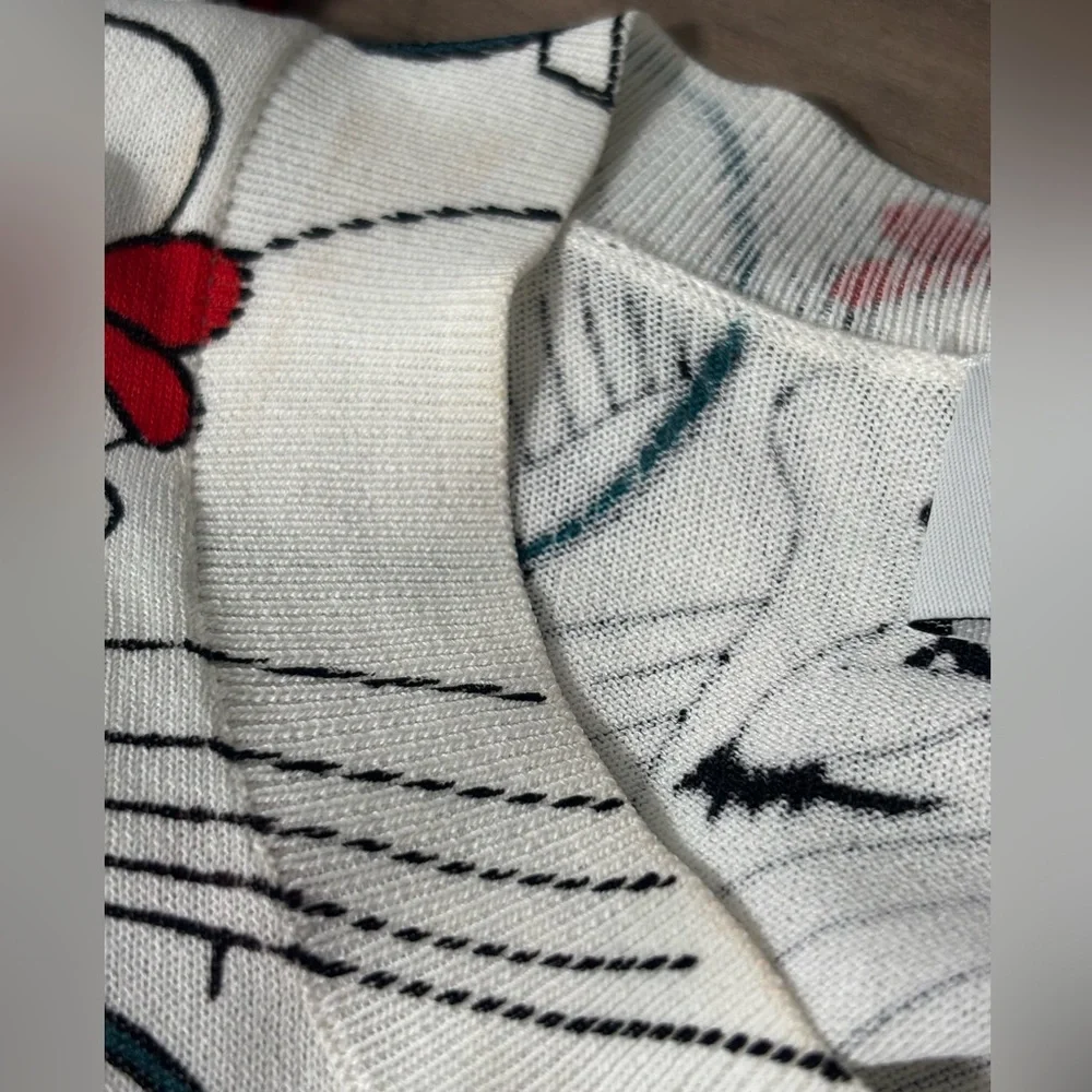 Bimba Y Lola Ruffle Sweater Faces Print Stretchy Knit Jumper Off White Color Med